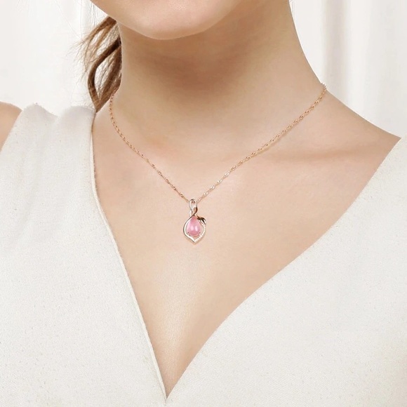 CZ Rose Quartz Love Stone Necklace - Picture 2 of 4